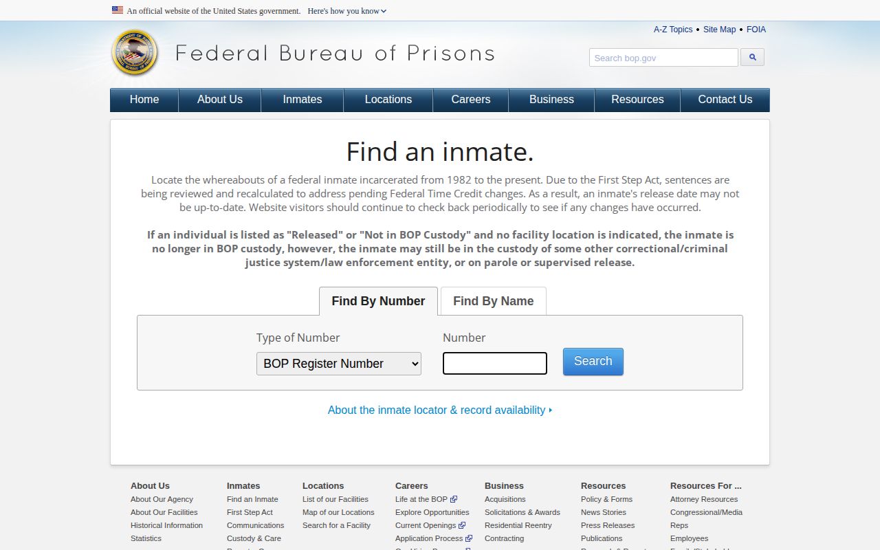Federal BOP release locator for a Summit County inquiry